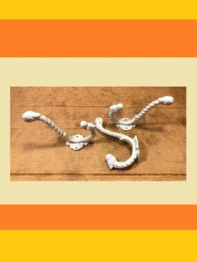 Set of Three (3) White Cast Iron Rope Wall Hooks 7" long Set of Three (3) 01209